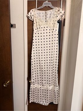Cream Maxi Dress with Black Polka Dots